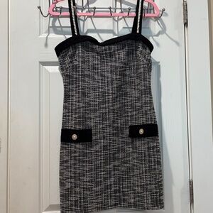 City Triangles Black and White Strapless Tweed Mini Dress